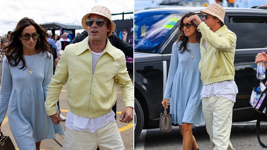 Brad Pitt, Ines de Ramon at British Grand Prix