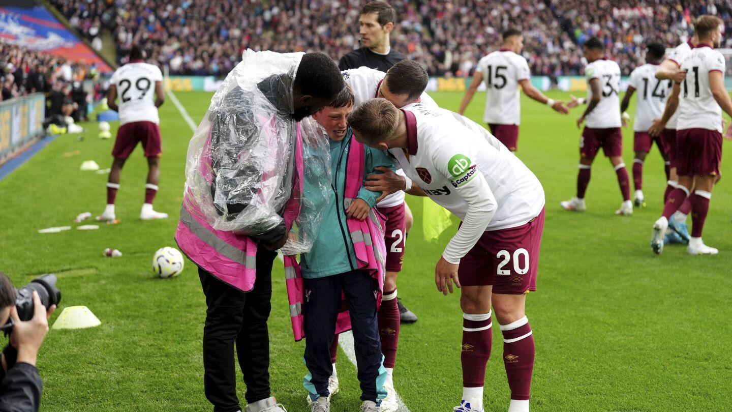 West Ham Players Aid Ball Boy in Victory