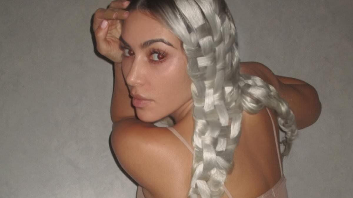 Kim Kardashian's Platinum White Basket Braids Debut