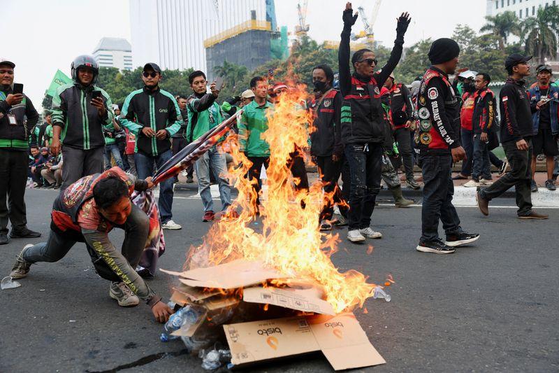 Motorcycle Taxi Drivers Strike in Indonesia