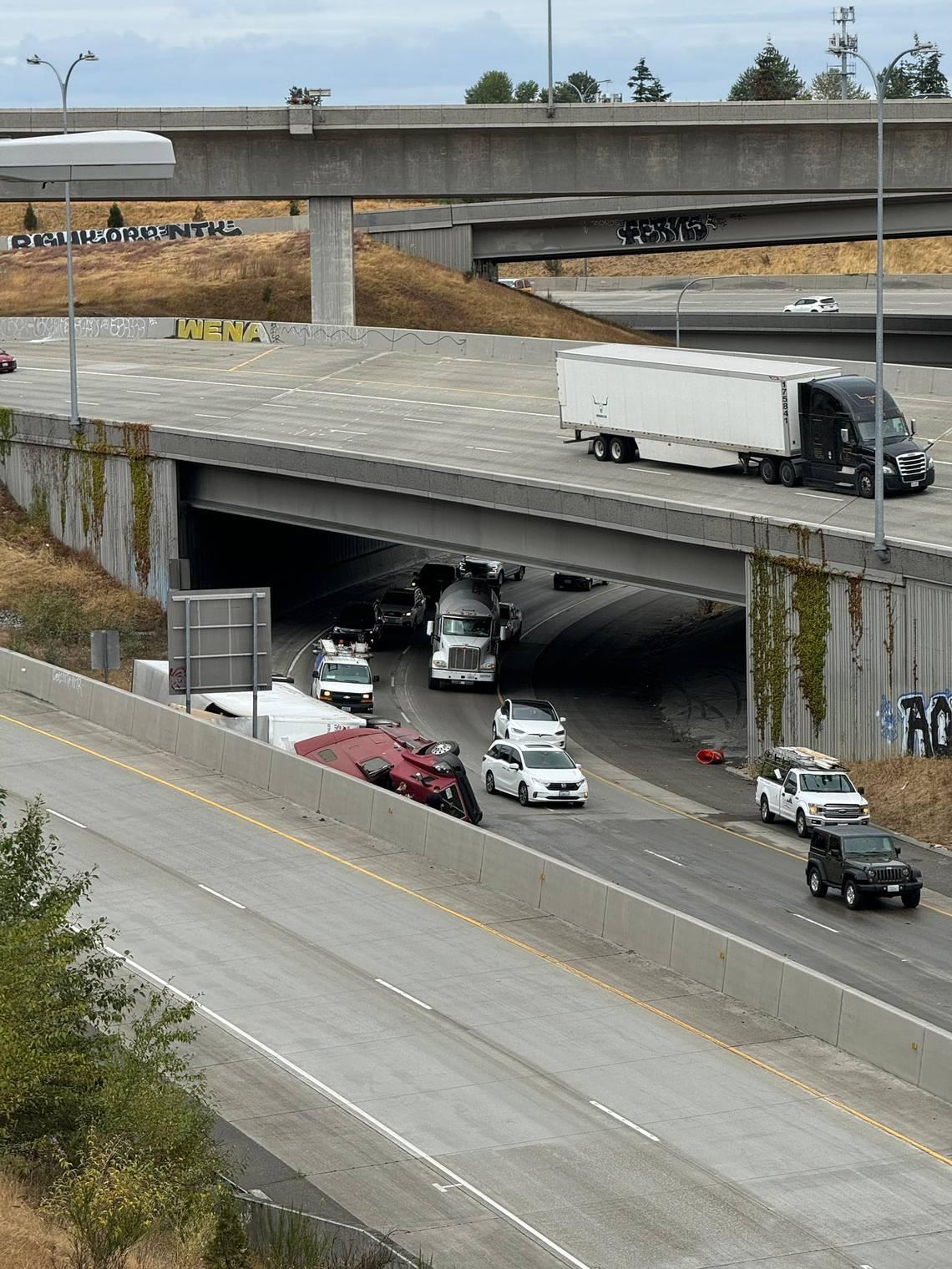 Gravel Truck Overturns on Tappan Zee Bridge