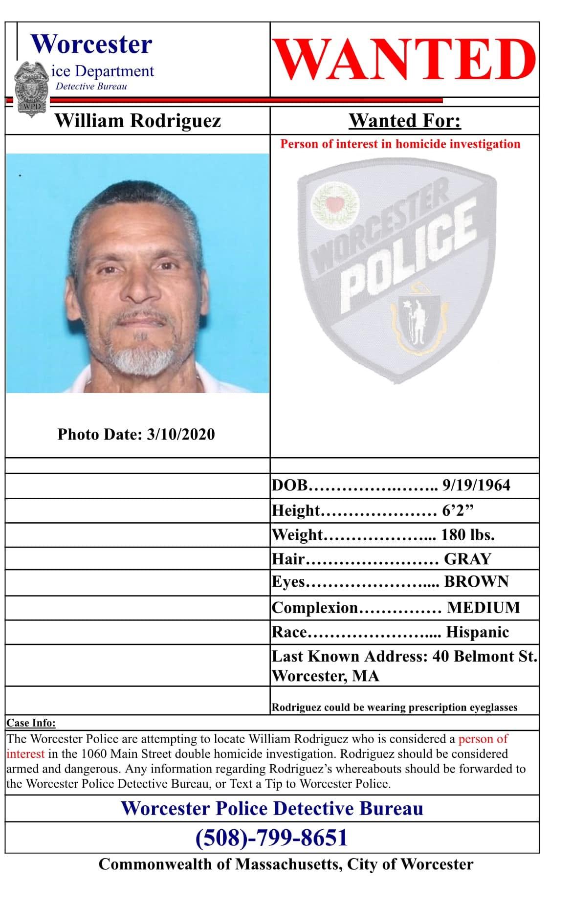 Worcester Police Search for Double Homicide Suspect